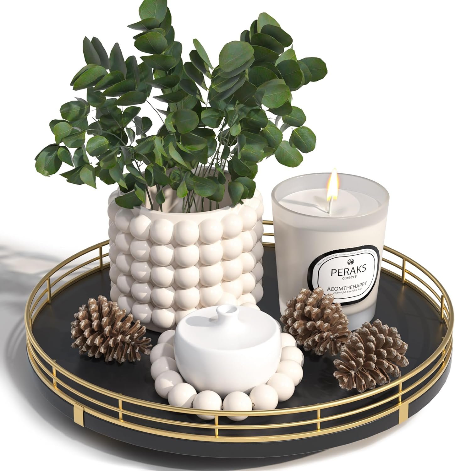 10″ Oak Wood Decorative Tray for Home Decor, Tray for Coffee Table Decor Perfume Nightstand Vanity Bathroom Trays for Counter Candle Jewelry Makeup Farmhouse Table Centerpiece for Dining Room Gold