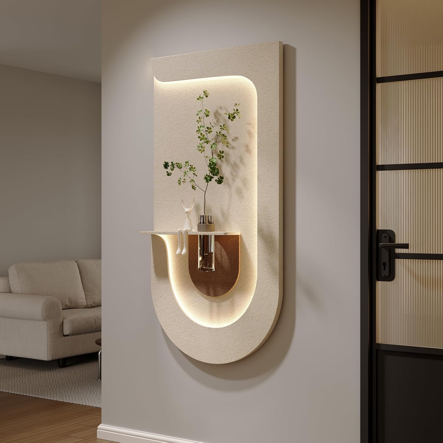 Large Vertical 3D Textured LED Wall Art Decor for Living Room, Modern Minimalist Beige Lighted Artwork for Walls, Sandstone Wall Home Decor for Hallway, Entryway, Dining Room, Office Decoration