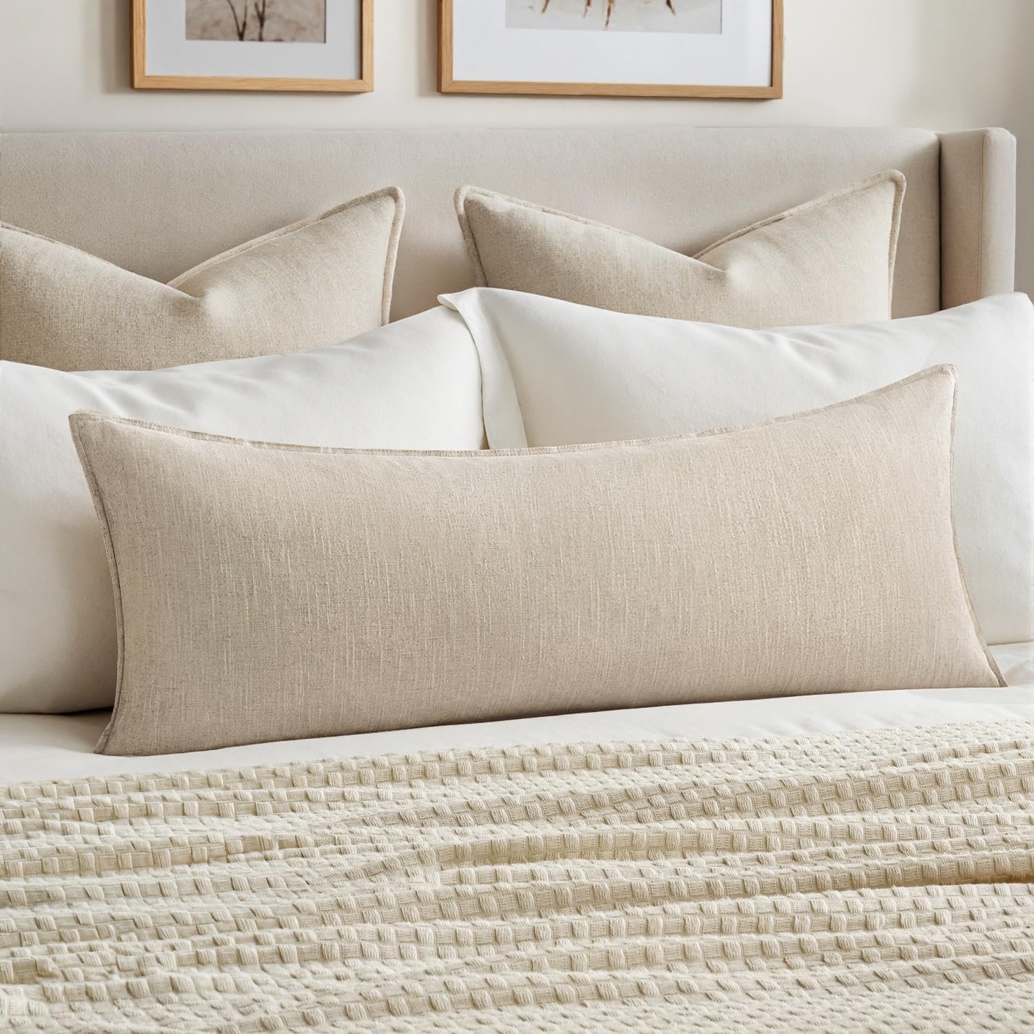 MIULEE Decorative Long Lumbar Throw Pillow Cover for Bed 14×36 Natural Beige Boho Farmhouse Neutral Couch Pillowcase Pack of 1 Accent Modern Sofa Cushion Livingroom Home Decor (Covers Only)