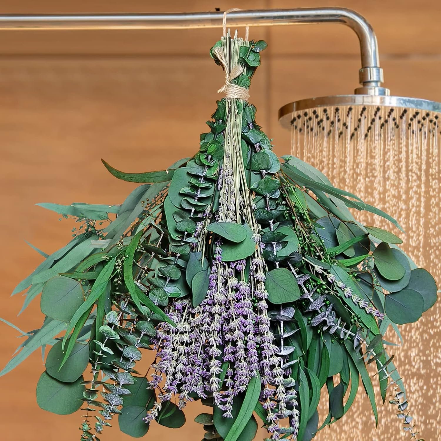 52 PCS Mix Dried Eucalyptus & Lavender Flowers Bundles for Shower, 17” Natural Real Hanging Silver Dollar Eucalyptus Leaves Stems, Fragrance Fresh Plants Home Bathroom Decor (52pcs)