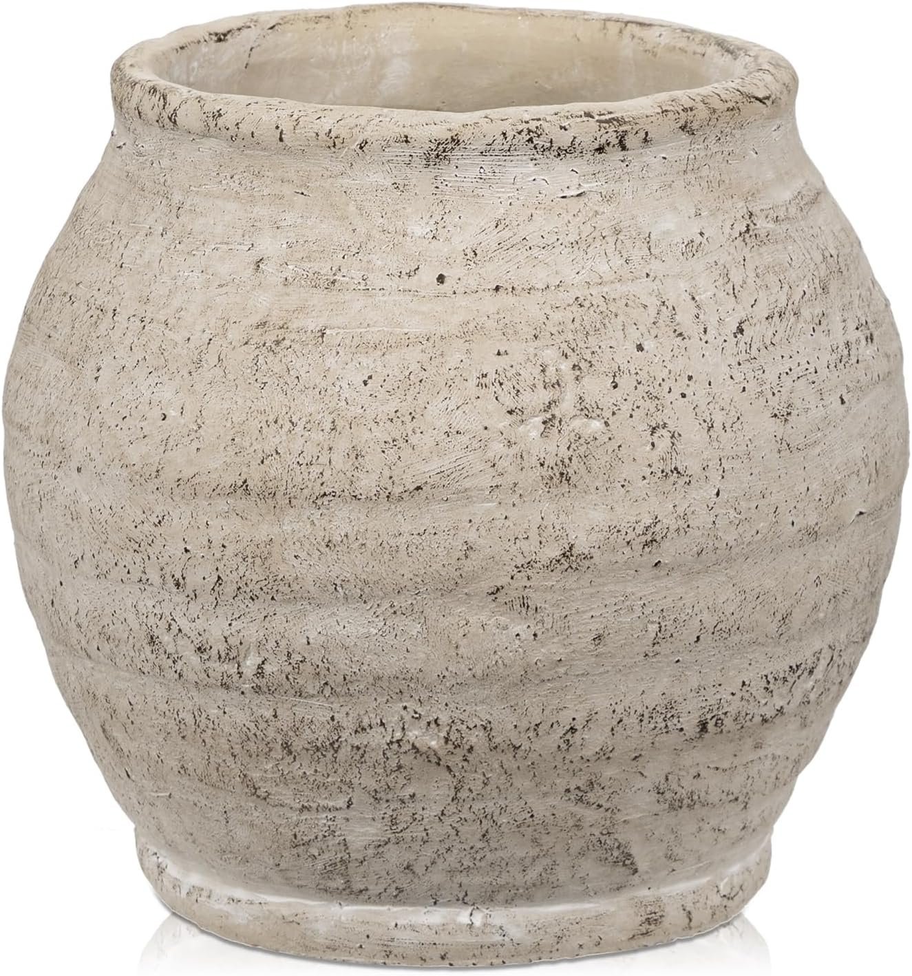 Briful Rustic Vintage Ceramic Pottery Vase, 6.1” Farmhouse Table Decor with Distressed Texture, Wide Mouth Decorative Jar Vases for Home Decor, Shelf & Entryway, Cream White