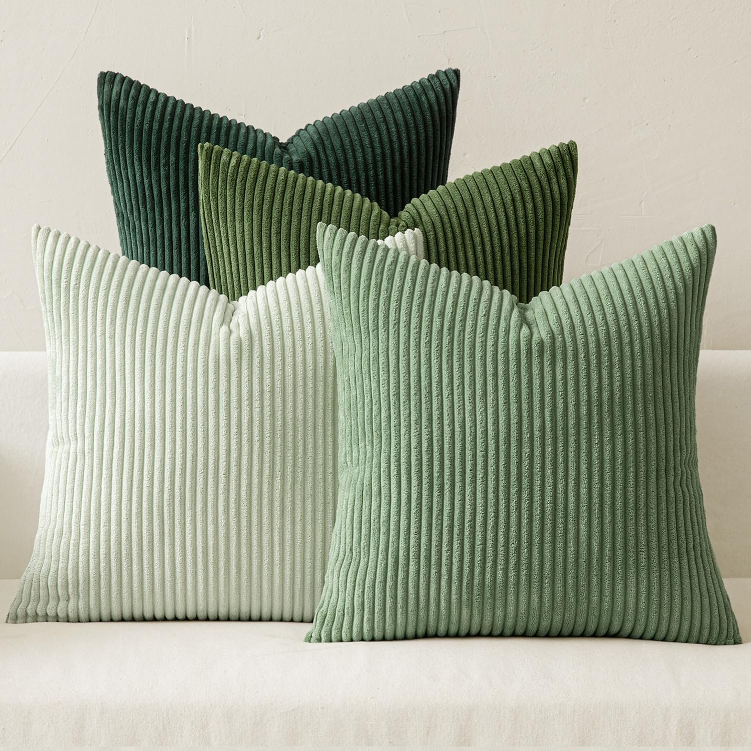MIULEE Boho Farmhouse Sage Green Throw Pillow Covers 18×18 Inch Set of 4 Mordern Nordic Cushion Covers Soft Corduroy Spring Home Decor for Couch Bed Sofa Living Room Forest Green