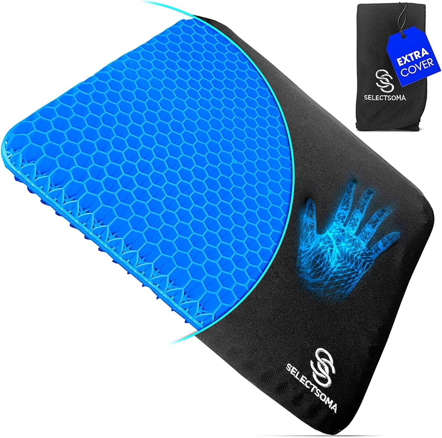 SelectSoma Double-Thick Gel Seat Cushion for Long Sitting Pressure Relief for Back, Sciatica, Coccyx, Tailbone Pain – Cushion for Office Chair, Wheelchair, Car & Truck, Patio Chairs – Egg Seat Pad