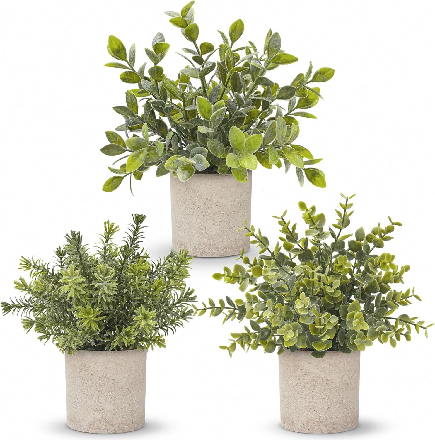 Der Rose 3 Pack Mini Potted Fake Plants Artificial Plastic Eucalyptus Plants Topiaries for Home Office Desk Farmhouse Shelf Room Bathroom Decor(Sage Green)
