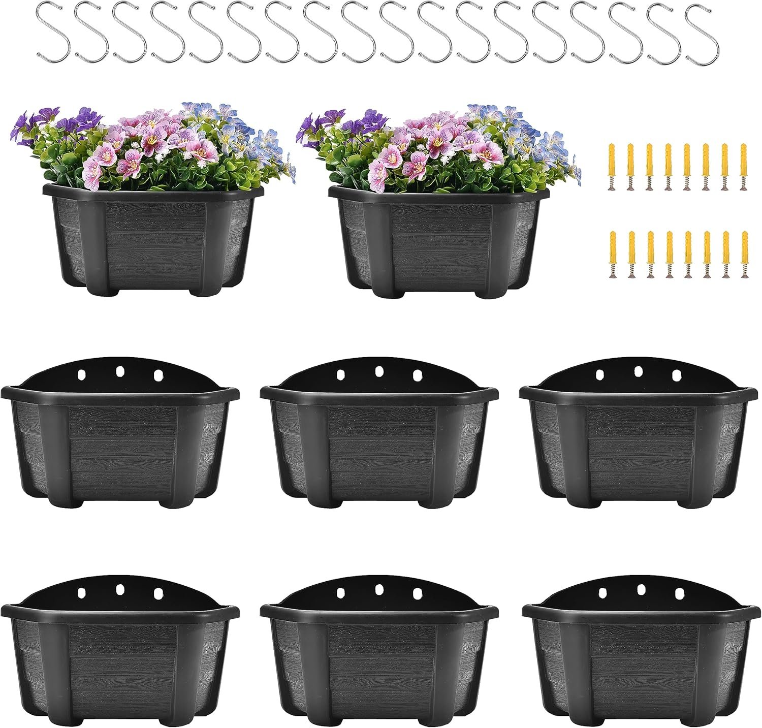 9.8 Inches Self Watering Wall Planters for Indoor Plants, Railing Planters Balcony Planters Wall Hanging Planters, Lightweight, Dark Coffee (Pack of 8)
