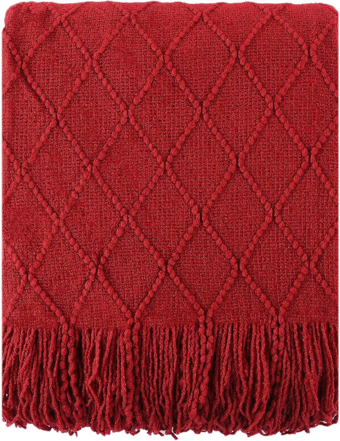 BATTILO HOME Christmas Decor Red Throw Blanket for Couch, Boho Bed Throws for Foot of Bed, Decorative Red Throws for Sofa Living Room, 50″x60″