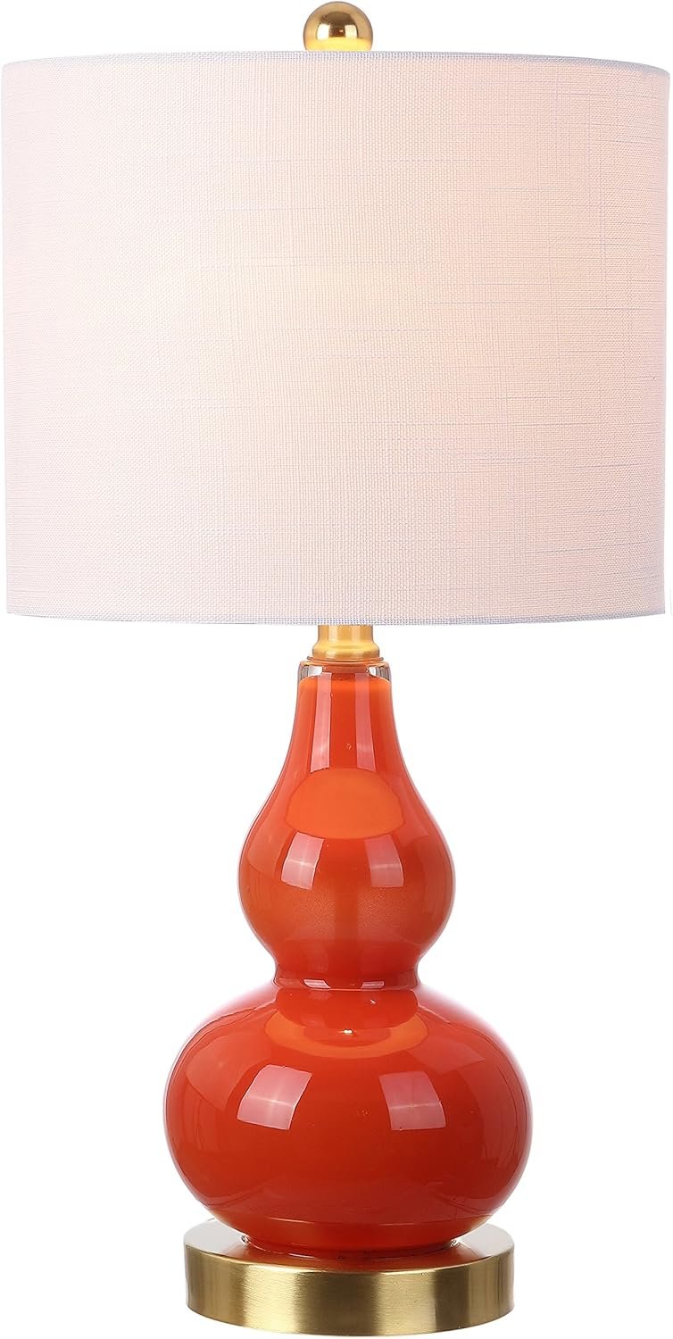 JONATHAN Y 20.5″ Sunset Orange Glass Table Lamp, Modern Gourd Bedside Nightstand Lamp for Bedroom, Living Room, White Linen Shade, LED Bulb Included (JYL1028G)