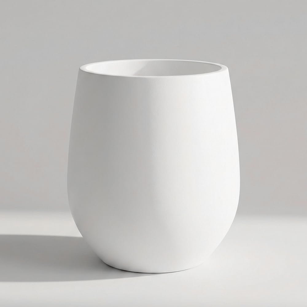 Wil & Vic 89s 21.7″ H x 19.5″ Dia (12.8″ Pot Opening) Venus Fiberglass Planter, Round Indoor and Outdoor Plant Pot with Drainage Hole, Lightweight, Durable Minimalist Home Decor, White