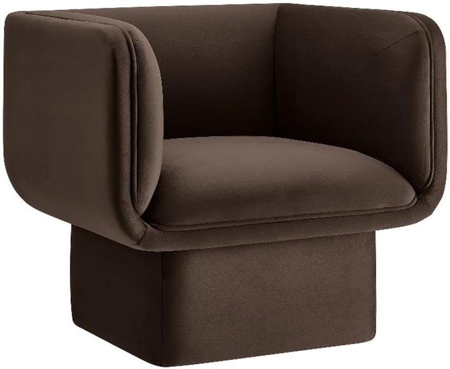 Modway Tate Performance Velvet Accent Chair in Chocolate Brown – Upholstered Club Chair – Modern Barrel Armchair – Comfy Reading Leisure Chair for Living Room, Bedroom, Office