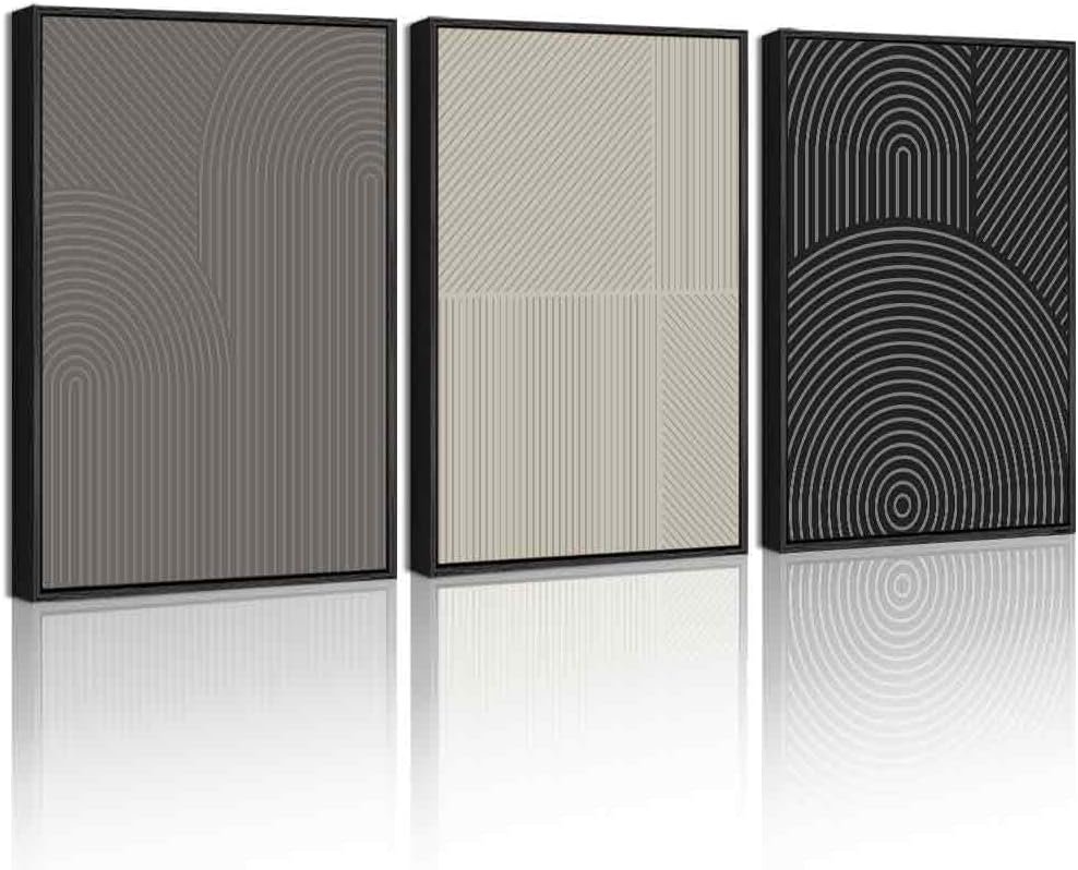 Drsoum Minimalist Abstract Wall Art Framed Modern Boho Neutral Line Wall Decor Mid Century Geometric Artwork Bedroom Living Room 11x14in Black Framed