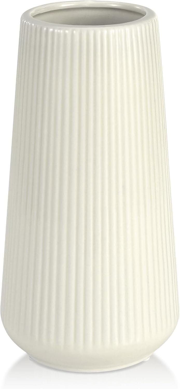 Beige Ceramic Vase, GUKJOB Small Cute Flower Vase for Pampas Grass, Home, Living Room, Dining Table, Farmhouse, Office Decor, Bedroom, Table, and Kitchen Shelf (Beige)