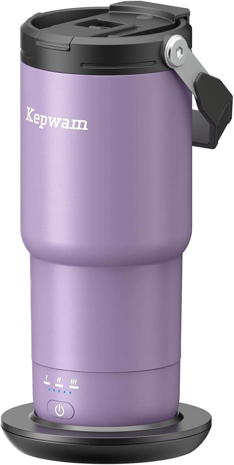 Kepwam Heated Coffee Mug Rechargeable T3, 20oz Self-Heating Travel Mug for Coffee with 1℉ Precise Temperature Control & App, Portable Cup Warmer for Outdoor & Car (Fits Cup Holders)