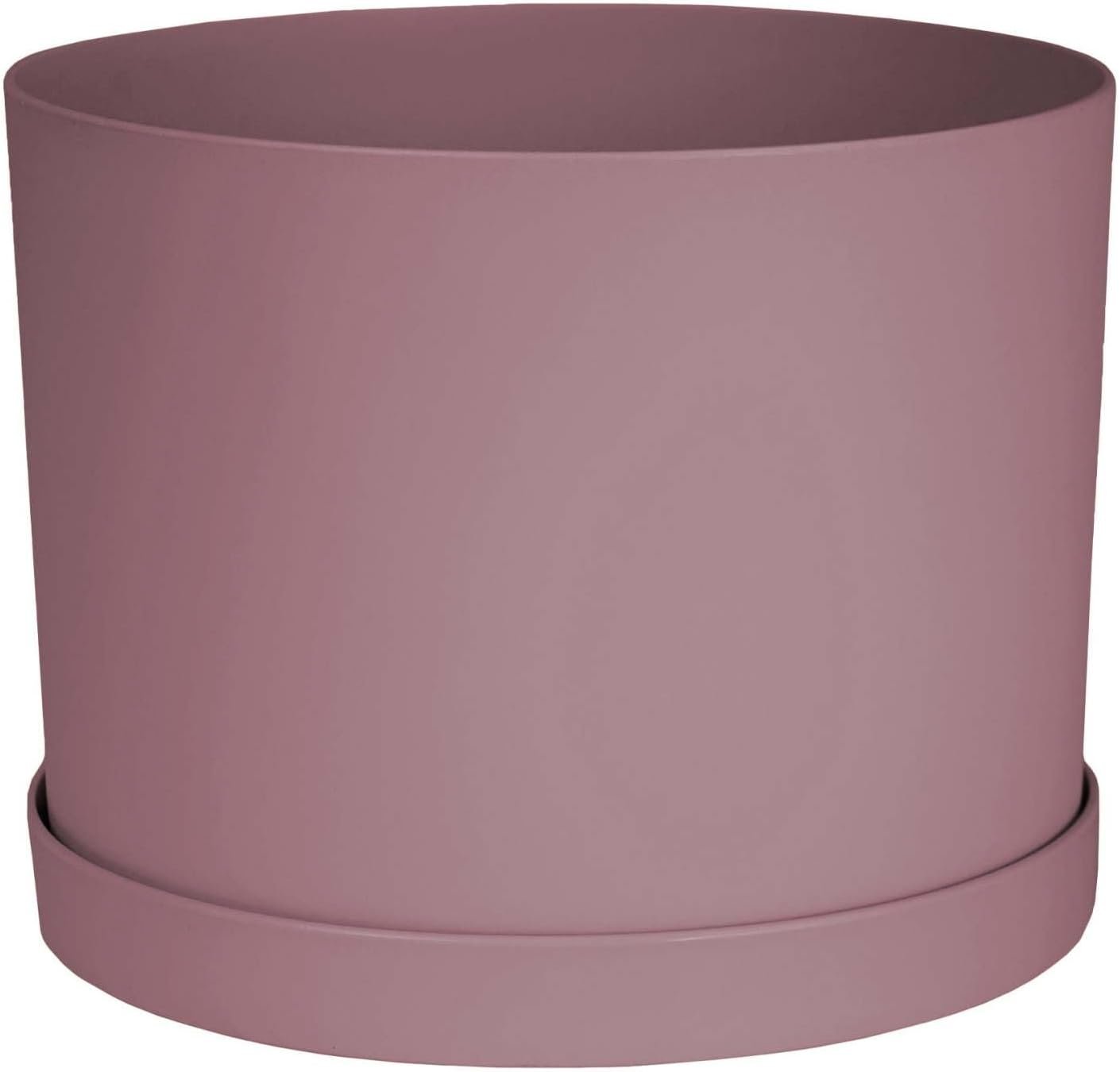 Bloem Mathers 8″ Plastic Planter – Modern Indoor Pot with Drainage Hole and Saucer Tray, Dusty Rose