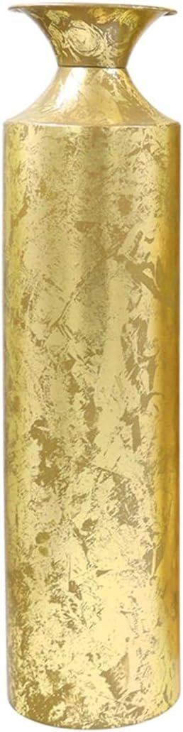 Hosley 21.75″ Tall Gold Metal Floor Vase – Decorative Textured Metallic Cylinder for Floral Arrangements, Modern Home Decor & Centerpiece