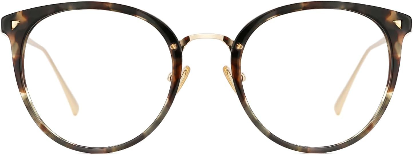 TIJN Round Blue Light Glasses for Woman Men, Retro Acetate Cat Eye Rim Frame Glasses for Gaming Computer Screen, Maaike