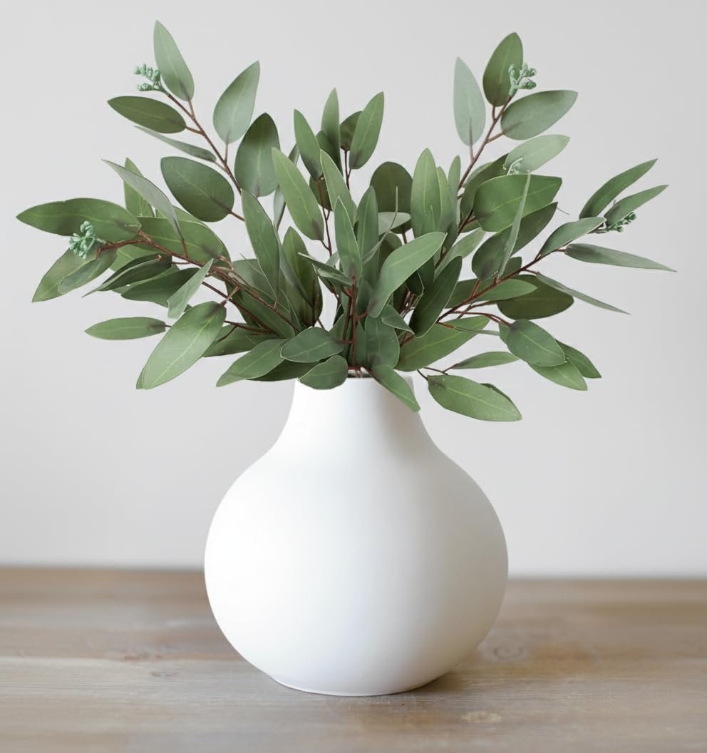 Carrot’s Den White Round Vase – Minimalist Nordic, Japandi, Mid Century Modern Home Decor | Table Centerpiece, Wedding, Living Room, Bookshelf, Office, Modern Home, Entryway, Console (White)