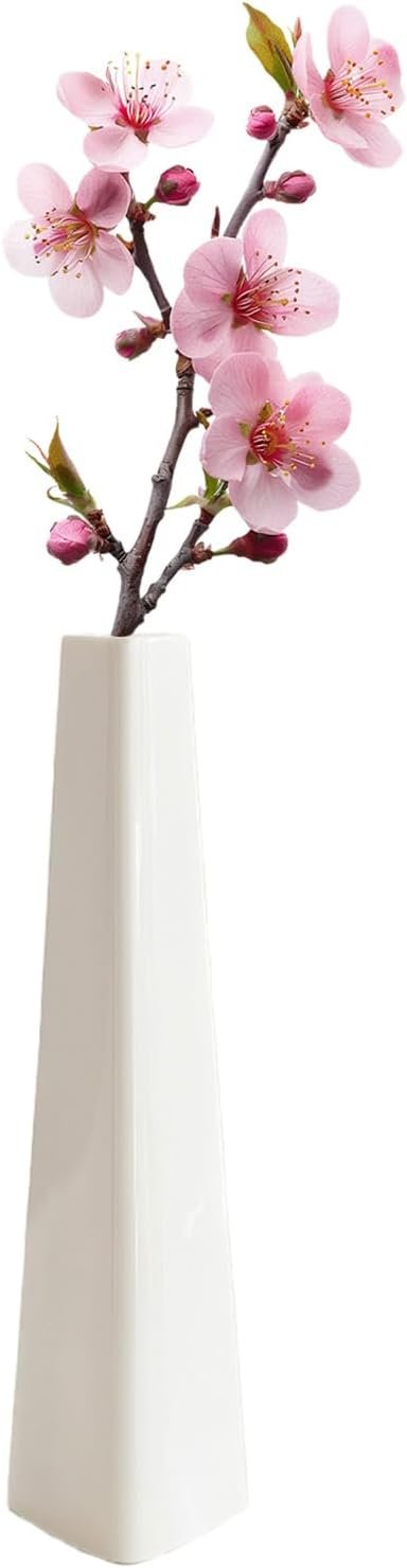 7 Inch Frosted White Ceramic Tapered Tabletop Vase Modern Minimalist Vase for Home Office Decor
