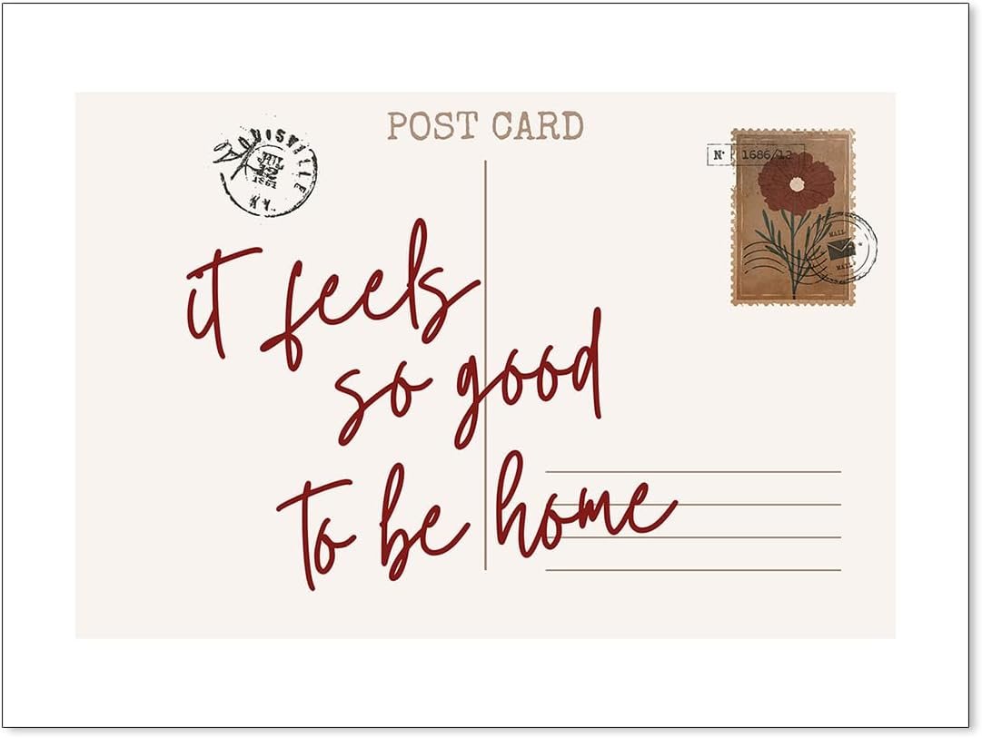 Modern Postcard Poster Vintage Trendy Horizontal Minimalist Wall Art Feels So Good To Be Home Canvas Prints for Apartment Bedroom Wall Decor 12×16 inch Unframed