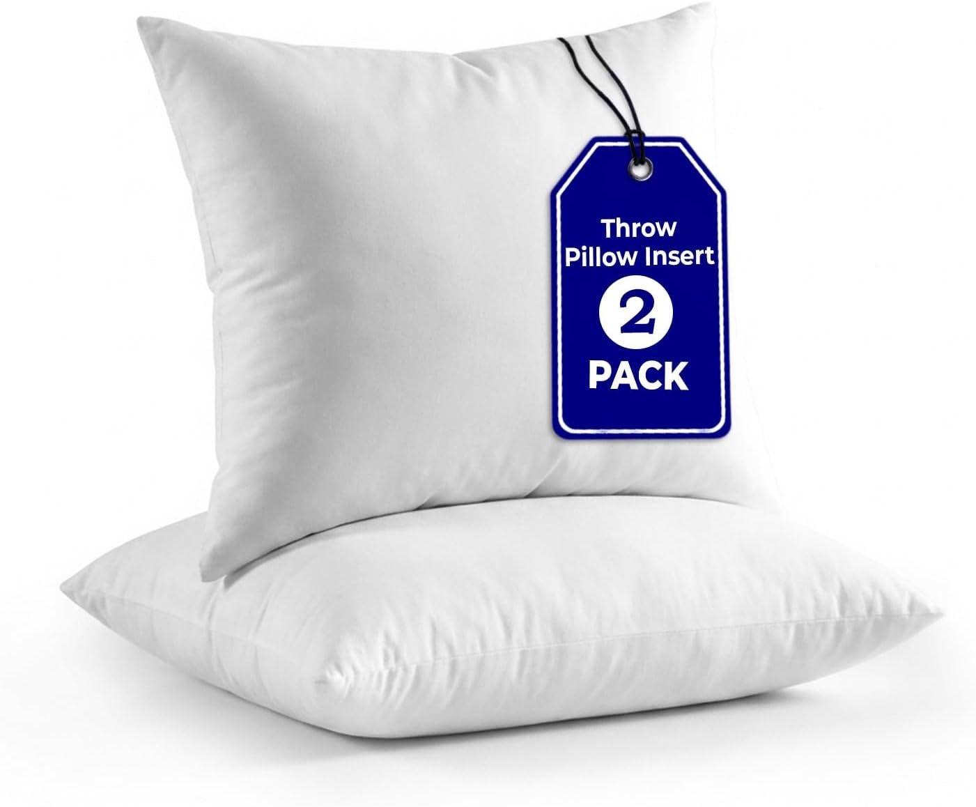 QUBA LINEN 18 x 18 Throw Pillow Insert – Pack of 2 White, Down Alternative Pillow Inserts for Decorative Pillow Covers, Throw Pillows for Bed, Couch Pillows for Living Room (Pack of 2)