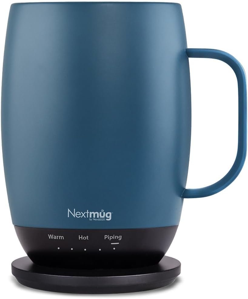 Nextmug Plus (Slate Blue – 18 oz.) Temperature-Controlled, Self-Heating Mug – No App, Long-Lasting Battery for Work & Study, Great Gift for Coffee Lovers