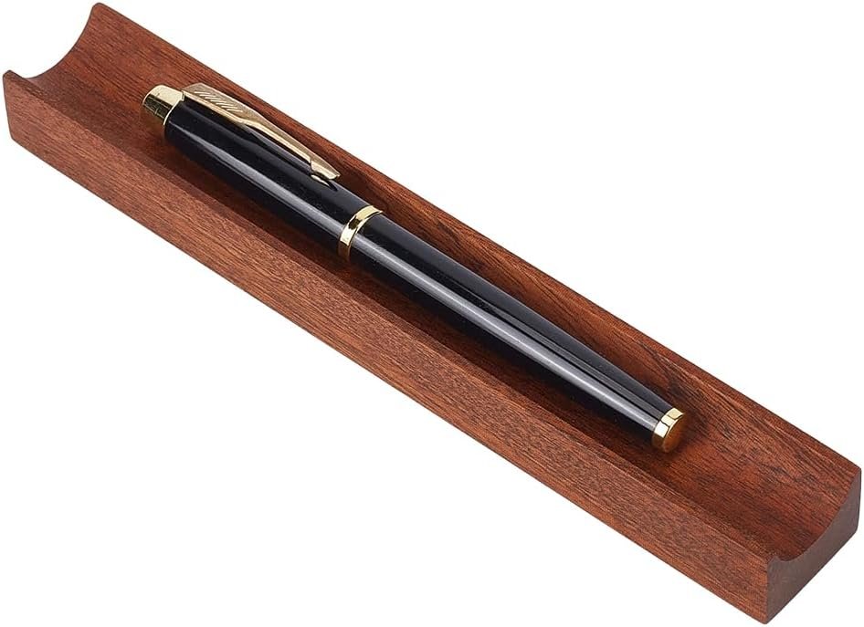 PLIGREAT Single Sapele Wood Pen Tray, Wooden Desk Pencil Organizer Holder Minimalist Single Pen Rest for Office Stationery Desk Decor Retro Home Bedroom Decoration, 7.87×1.18×0.79inch