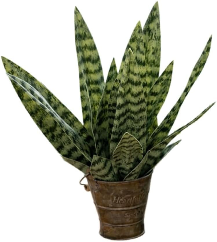 Artificial Snake Plants,Faux Snake Plant 14″ Tropical Fake Plants Mini Tongue Plant for Home, Office & Garden Décor,Without Vase (4pcs) (Dark Green)