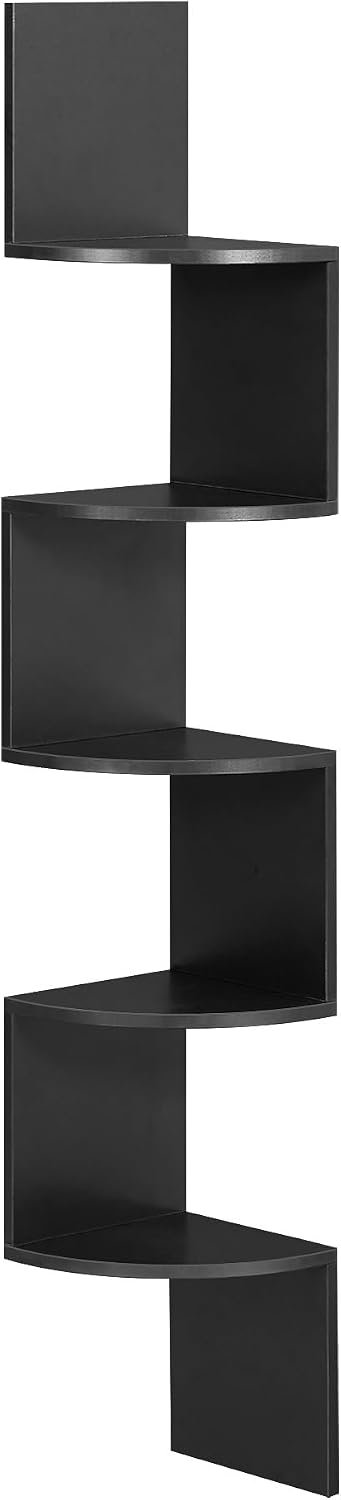 VASAGLE Corner Shelf Wall Mount, 5-Tier Floating Corner Bookshelf, Plant Shelf for Bedroom, Living Room, Bathroom, Home Office, Ink Black
