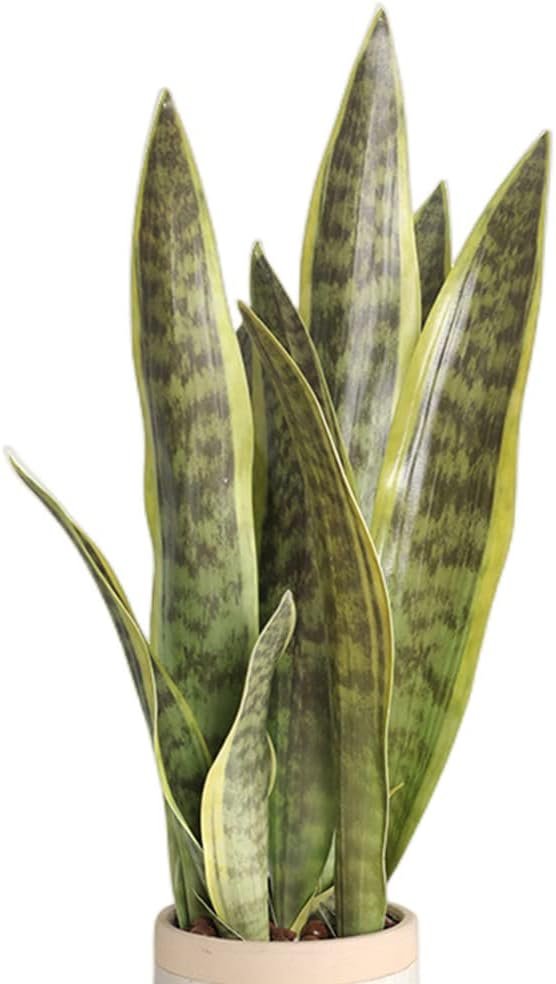 XZJMY Fake Snake Plant 16.5″ Artificial Plant Fake Sansevieria for Home Office Store Decoration,Without Vase (3Pcs, Green)
