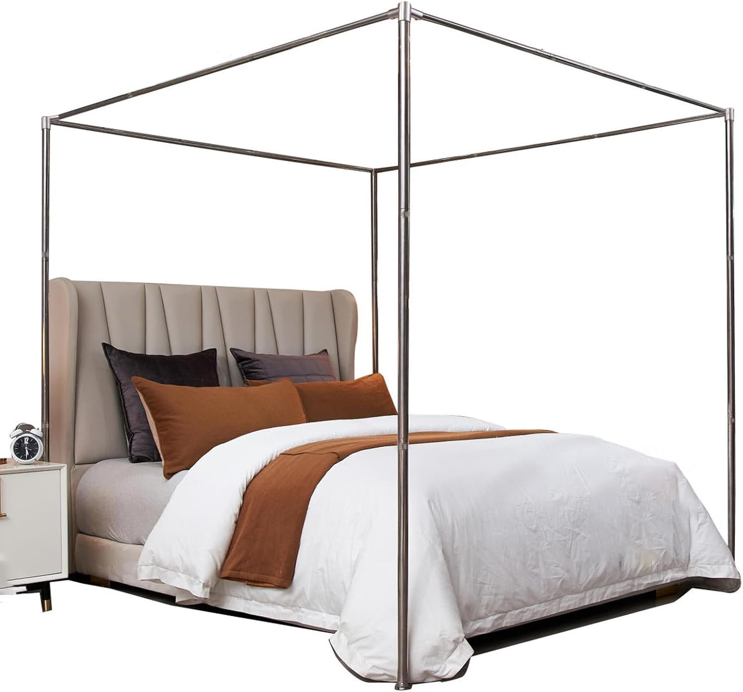 Canopy Bed Frame, Stainless Steel Bed Canopy with 4 Corner Canopy Poles