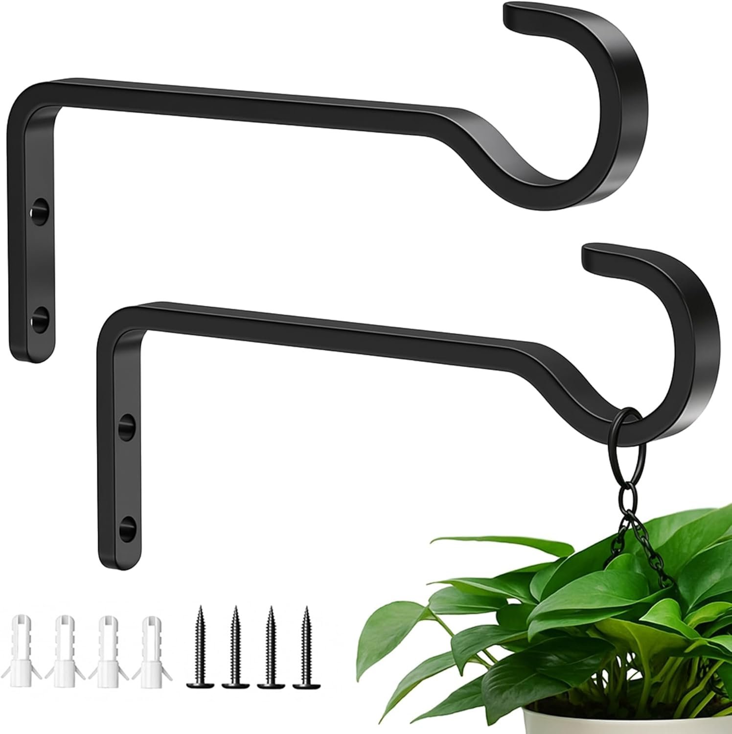 saffruff Heavy Duty Plant Hooks for Wall: 6-Inch 2 Pack Plant Hangers Outdoor, Hold 35lb, Bird Feeder Hanger for Outside, Iron Planter Brackets for Hanging Baskets, Wind Chime, Lantern, Metal – Black