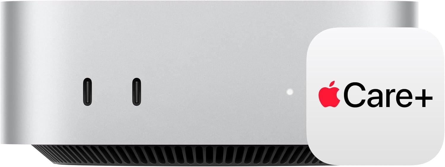 Apple 2024 Mac mini Desktop Computer with M4 chip with 10‑core CPU and 10‑core GPU: Built for Apple Intelligence, 16GB Unified Memory, 512GB SSD Storage with AppleCare+ (3 Years)