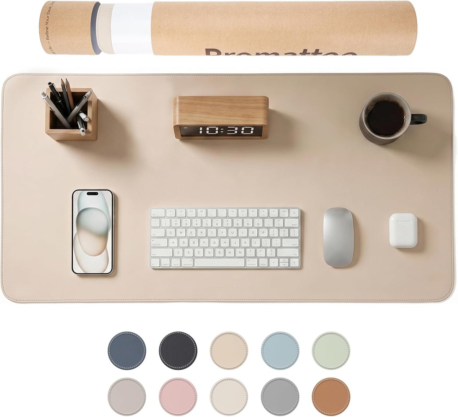 Large Desk Pad Non-Slip Desk Mat Protector for Keyboard Mouse Waterproof Vegan Leather Surface Faux Leather Laptop Mat Smooth Mouse Pad Premium Gift Tube Warm Beige 31.5″ x 15.7″