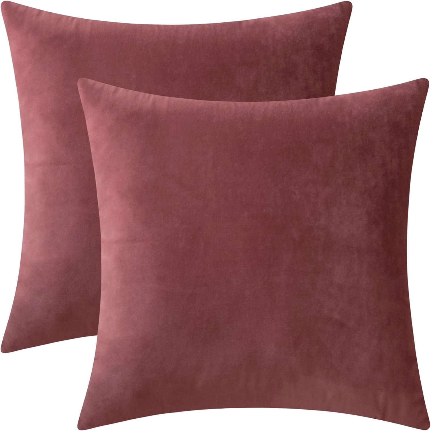 Set of 2 Velvet Throw Pillow Covers for Couch and Bed – 18″x18″, Mauve Dusk
