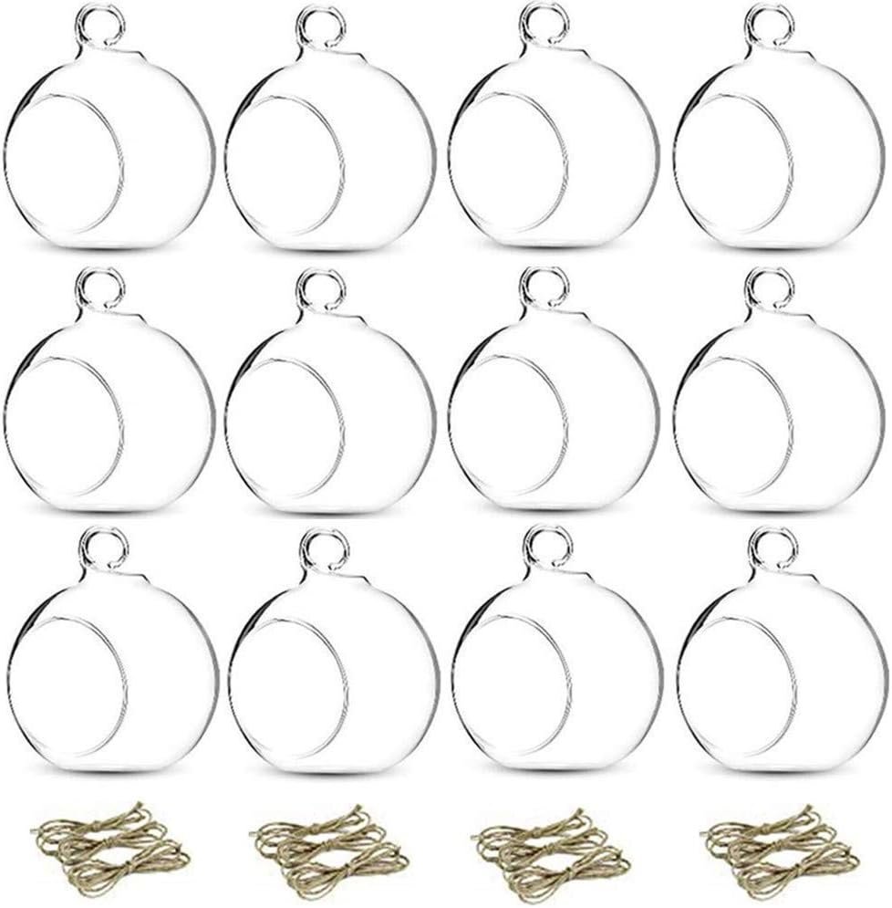 12 Pcs 3.15″/ 8cm Hanging Glass Tealight Holder Globe Plant Terrariums Glass Orbs Air Plants Tea Light Candle Holders Home Decor Indoor Outdoor Garden DIY Gifts (9 Pcs + 3 Pcs)