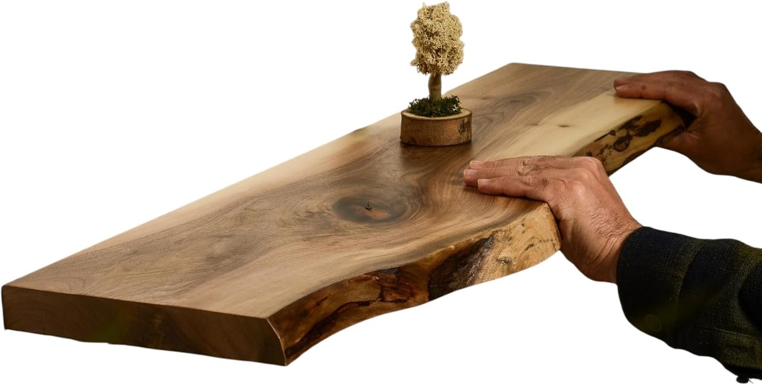 Rustic Live Edge Floating Shelves for Wall, Solid Wood Floating Shelf for Room Wall, Natural Wood Shelves for Bathroom, Floating Real Walnut Wood Shelf (24” x 6”)