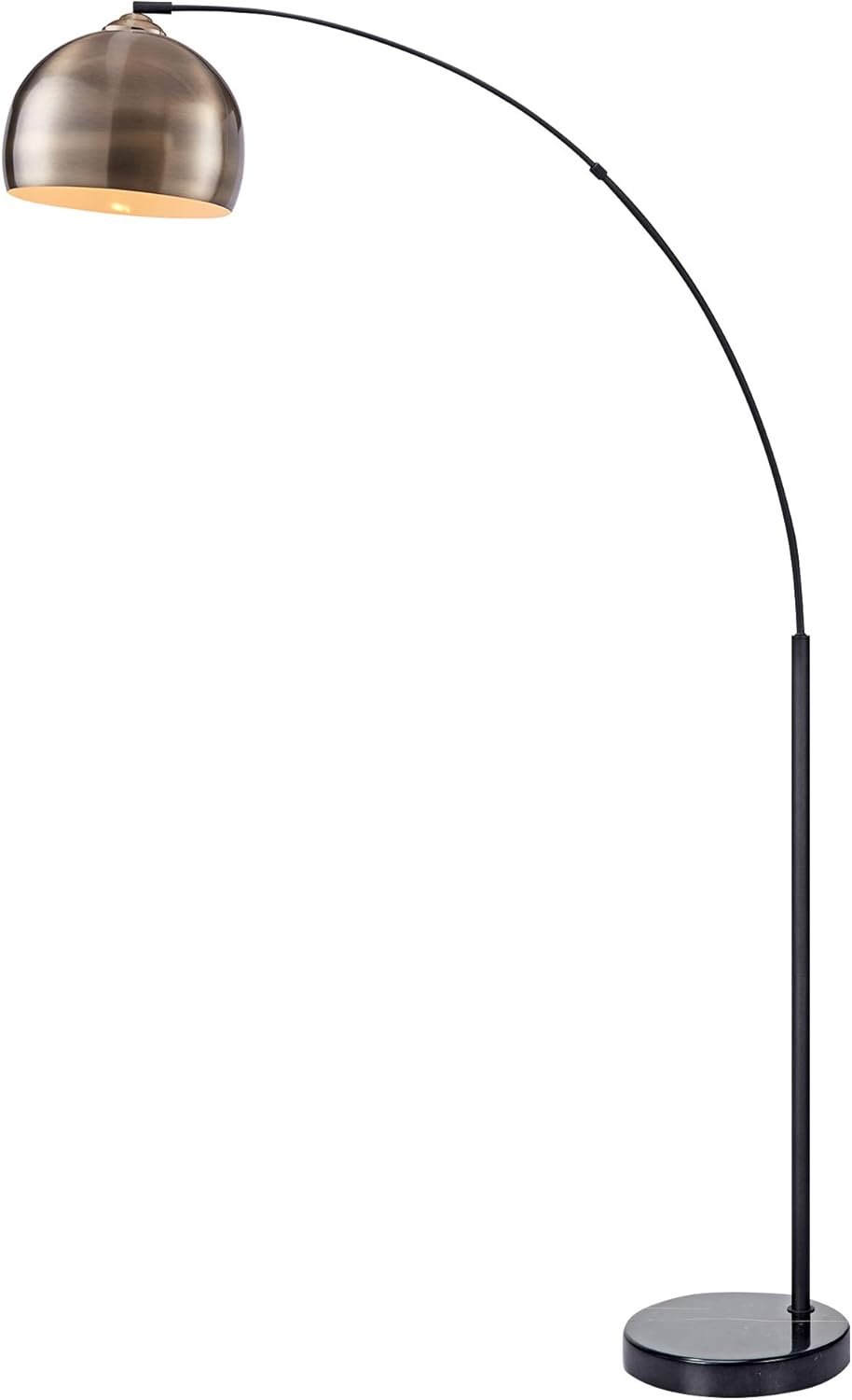 Teamson Home Arquer 68.1″ Arc Floor Lamp for Living Rooms, Home Offices, Dining Rooms, Bedrooms with Faux Black Marble Base and Antique Brass Bell Shade