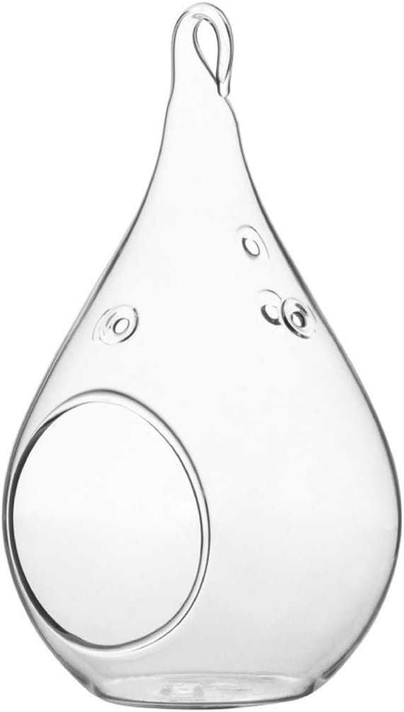 WGVI WGV Glass Hanging Plant Terrarium, Width 3″, Height 5.5″, Teardrop DIY Air Succulent Planter Clear Tea Light Votive Candle Holder, Wedding Event Office Home Outdoor Decor, 1 Piece