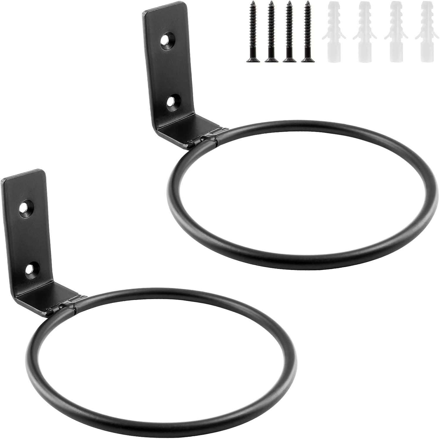 Jiozermi 2 Pack 6 inch Flower Pot Holder Ring, Flower Pot Holder Ring Wall Mounted Set Wall Mounted Metal Planter Hanger Matte Black Hanging Plant Holder