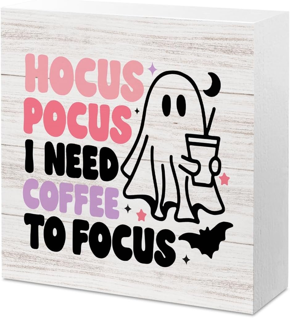 Cute Halloween Decor Halloween Decorations Indoor Hocus Pocus I Need Coffee to Focus Sign Halloween Sign Decor Decorations for Home Coffee Bar Shop Station 5 x 5 inch