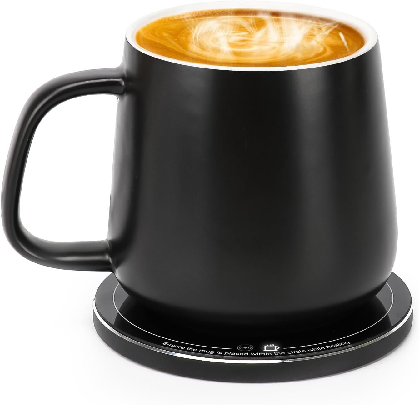 APEKX Warm Cup Coffee Mug Warmer Set – Smart Stable Constant Temperature 131°F, 15W Wireless Charging, 12.8 oz Capacity – Supports USB-C Interface, Automatic Power On/Off Function (4 H). (Black)