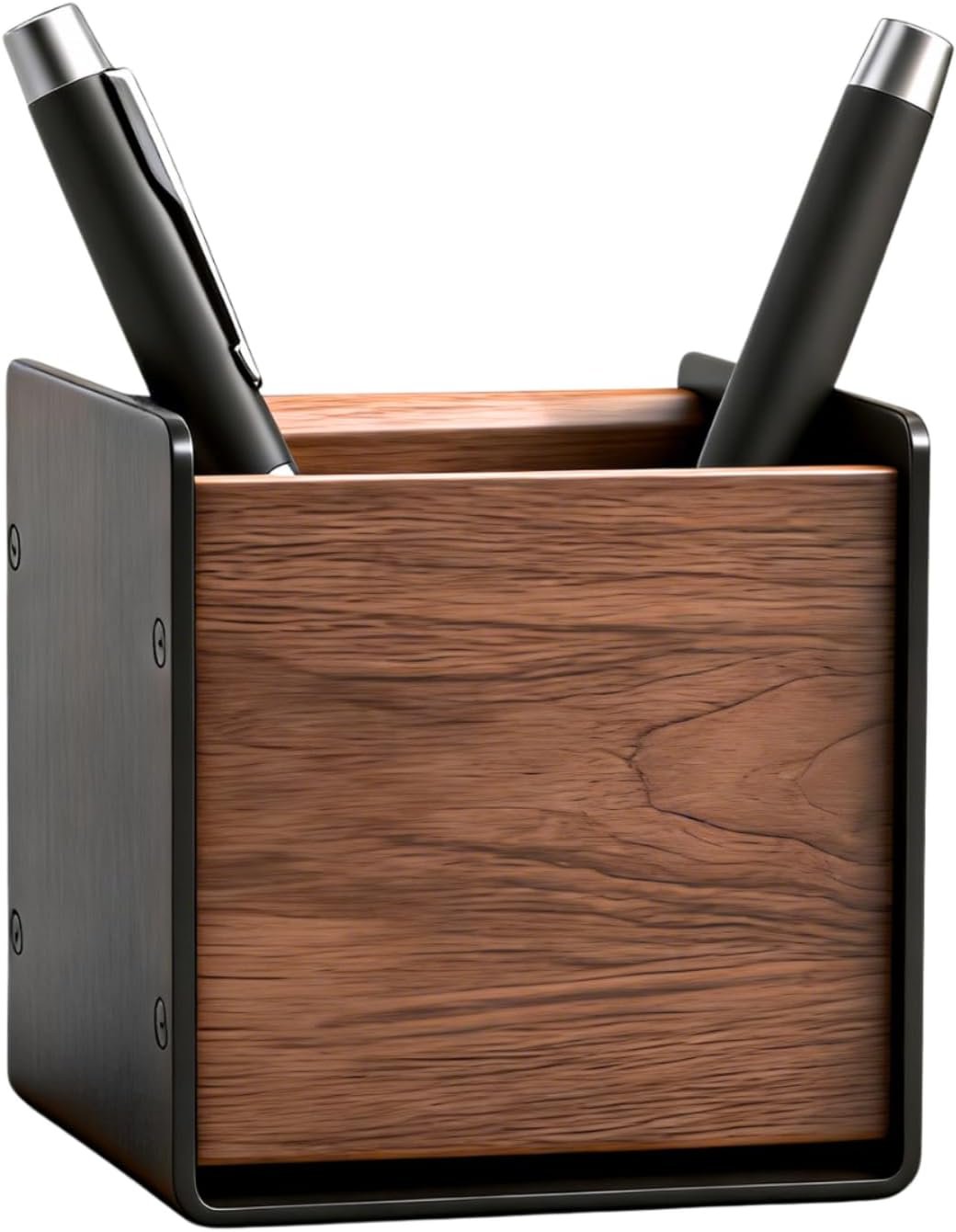 muso wood Wooden Pen Holder for Desk, Artisan Walnut & Aluminum Pencil Cup Organizer for Office & Home, Unique Modern Desktop Accessory (1 Slot)