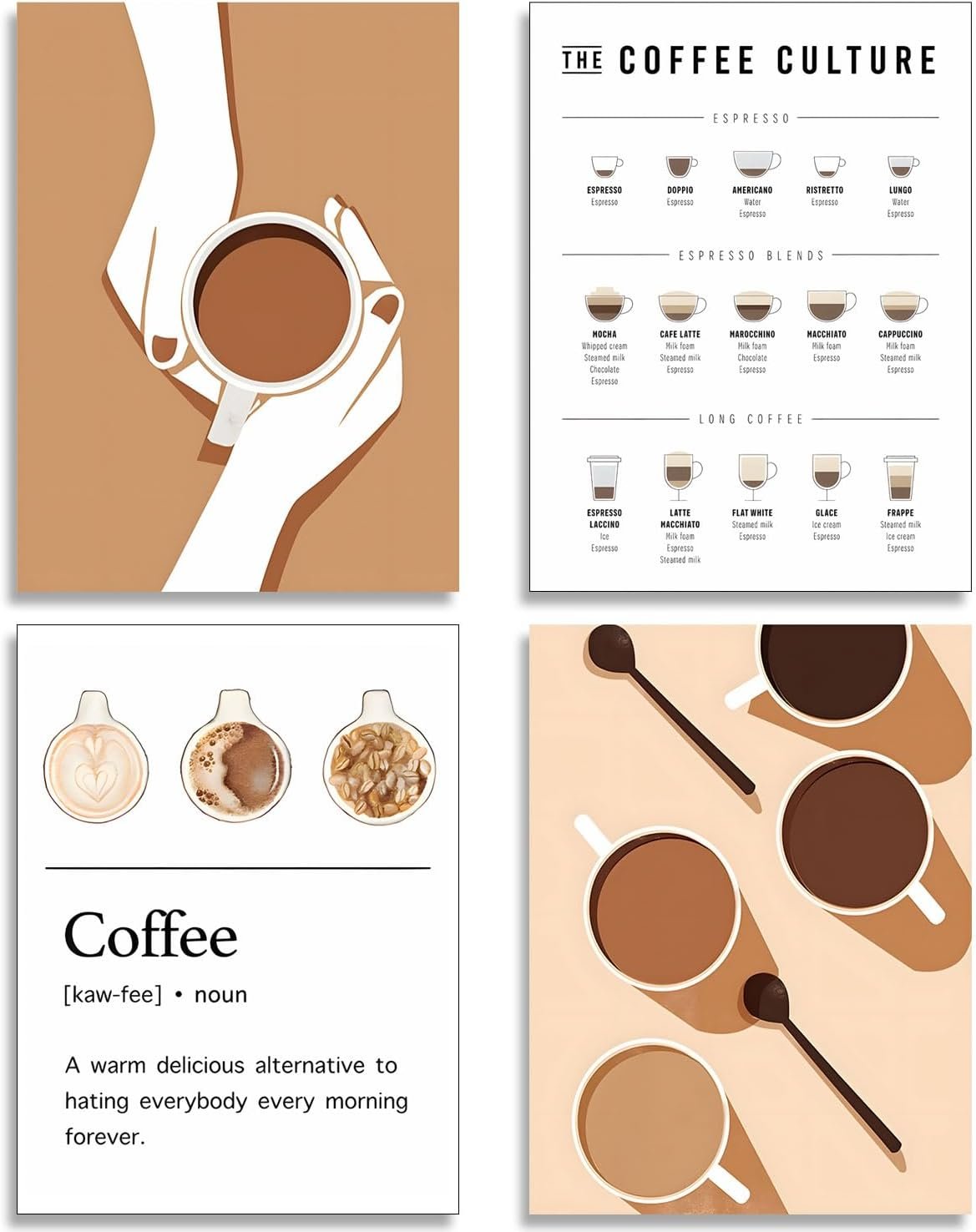 NCYEL 4pcs Modern Minimalist Coffee Wall Art Kitchen Coffee Shop Pictures Simple Home Decor Aesthetic Posters Neutral Brown and Beige Bar Decor 8×10 Inch unframed