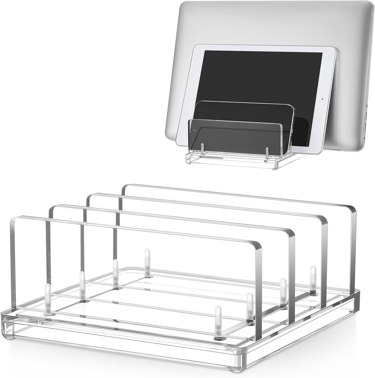 Chunful Adjustable Vertical Laptop Stand for Desk, Acrylic 3 Slot Laptop Holder Desktop, Invisible Desktop Notebook Dock for Notebook Computer, All Gaming Laptops up to 17”