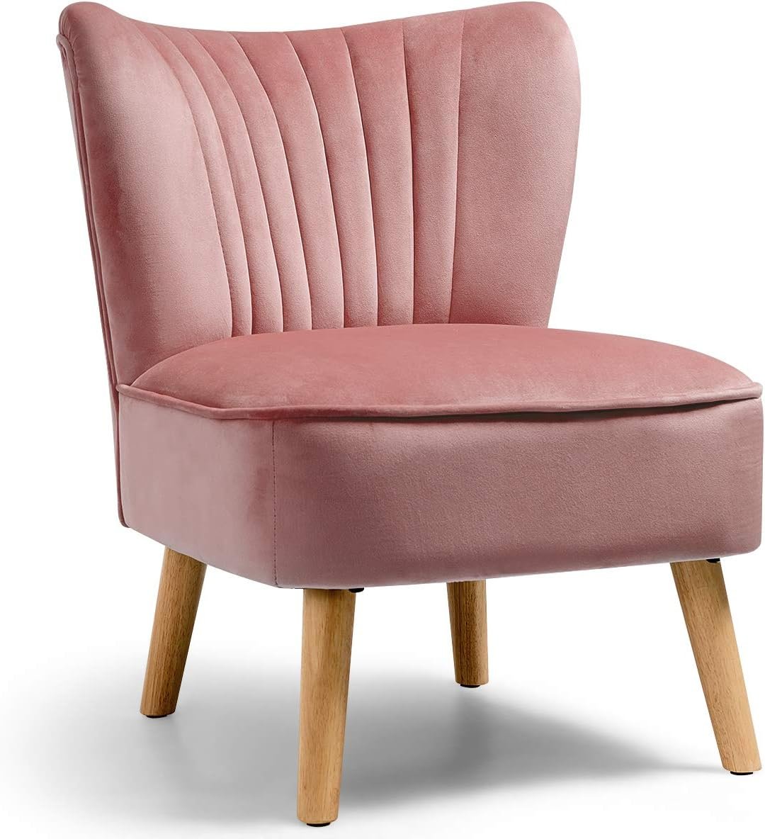 Giantex Velvet Accent Chair, Upholstered Modern Sofa Chair w/Wood Legs, Thickly Padded, Small Armless Wingback Club Chairs for Living Room Bedroom Furniture