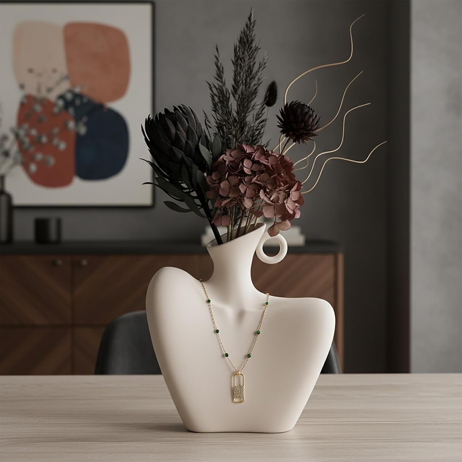 Ceramic Vase, Human Body Vase for Home Decor, Modern Minimalist Boho White Vase for Living Rooms, Bedrooms, Shelves, Dining Tables, Bathrooms, and Offices (White)