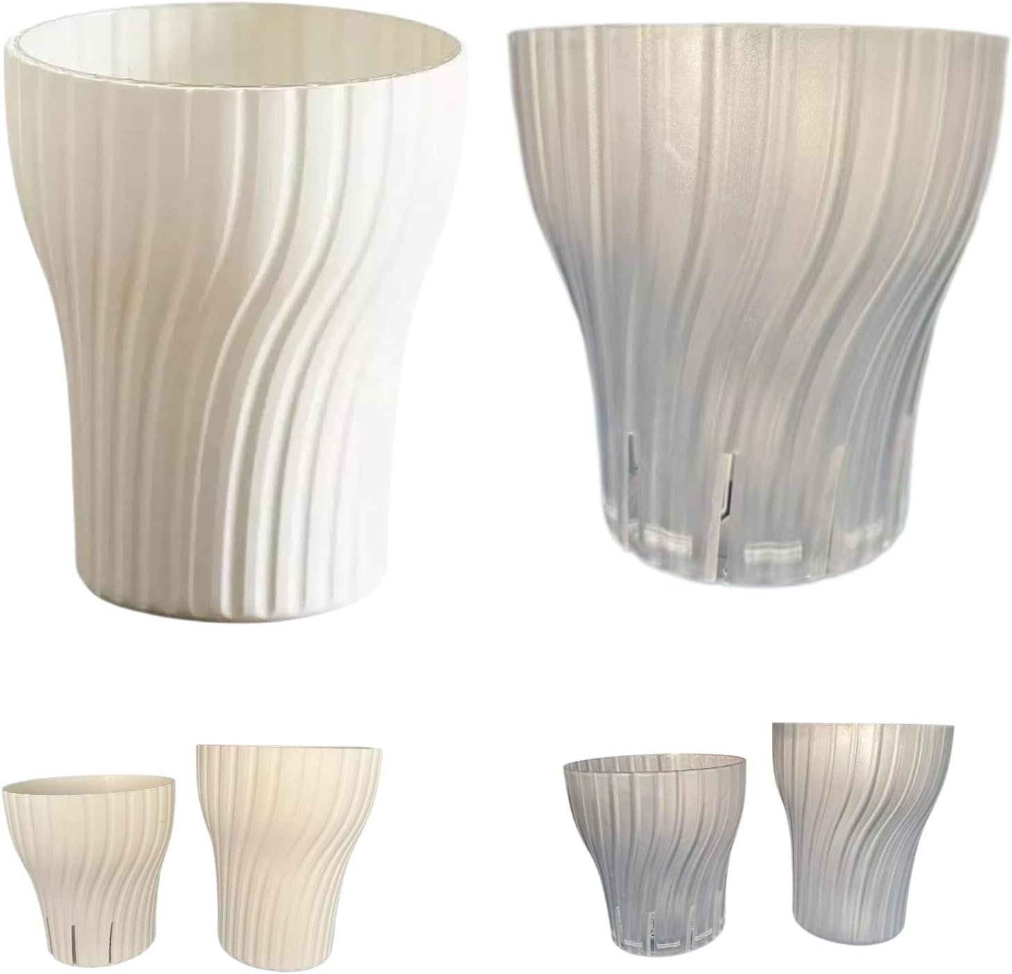 6.3″ Self-Watering Pots 2-Pack, Rotating Pattern, Drainage, White/Clear