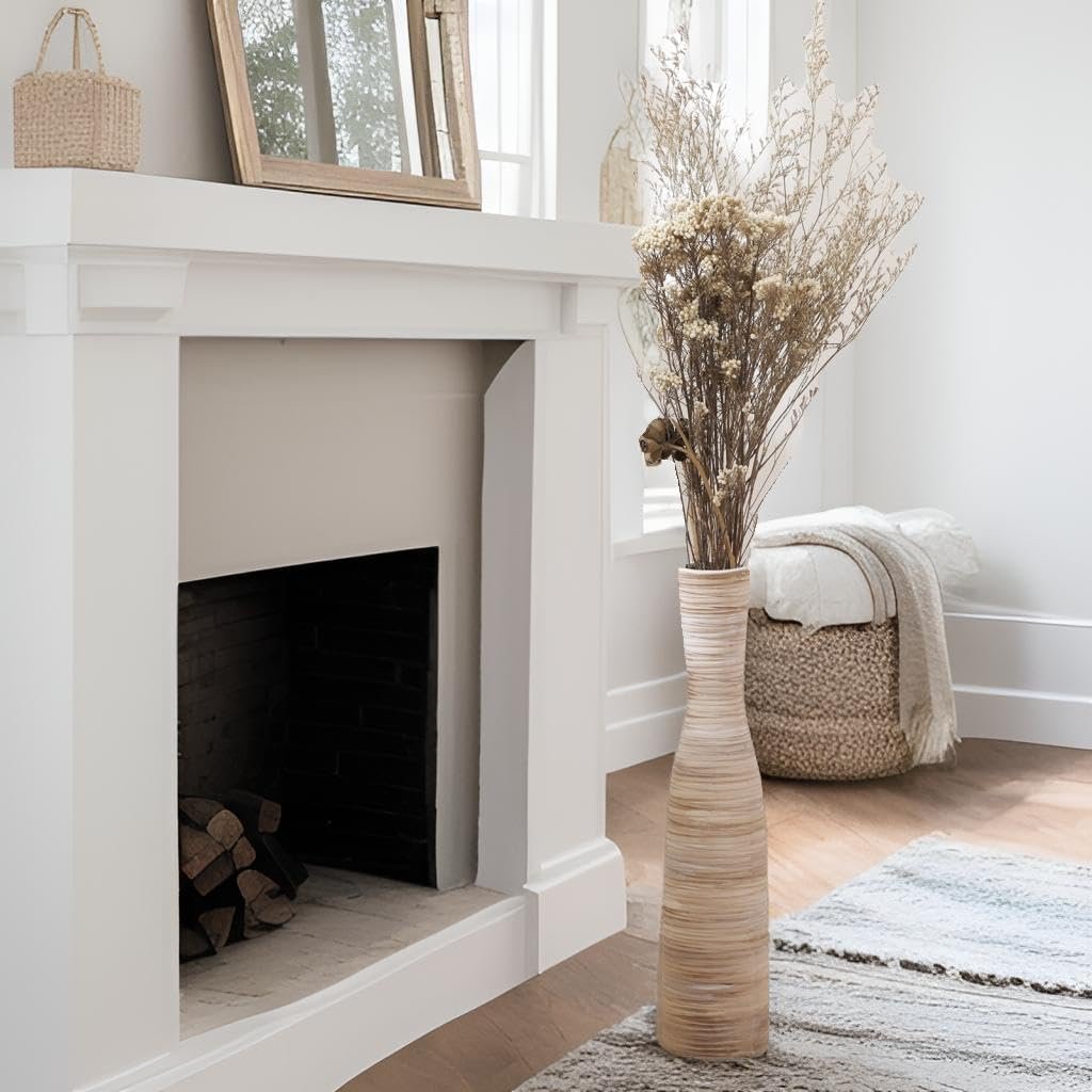 ALMA 16″ Tall Floor Vase for Pampas Grass,White Brown Ceramic Centerpiece for Dresser, Skinny Pampas Grass Vessel for Floor, Entryway Table, Fireplace Decor