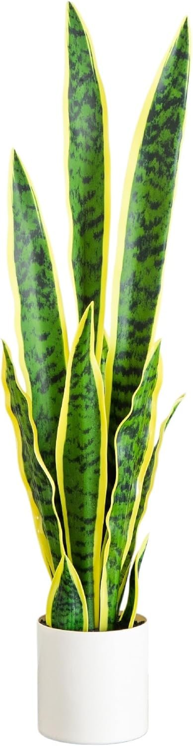 Nearly Natural 30in Artificial Sansevieria Plant in Vanilla Planter – Lifelike Faux Plant for Home Decor