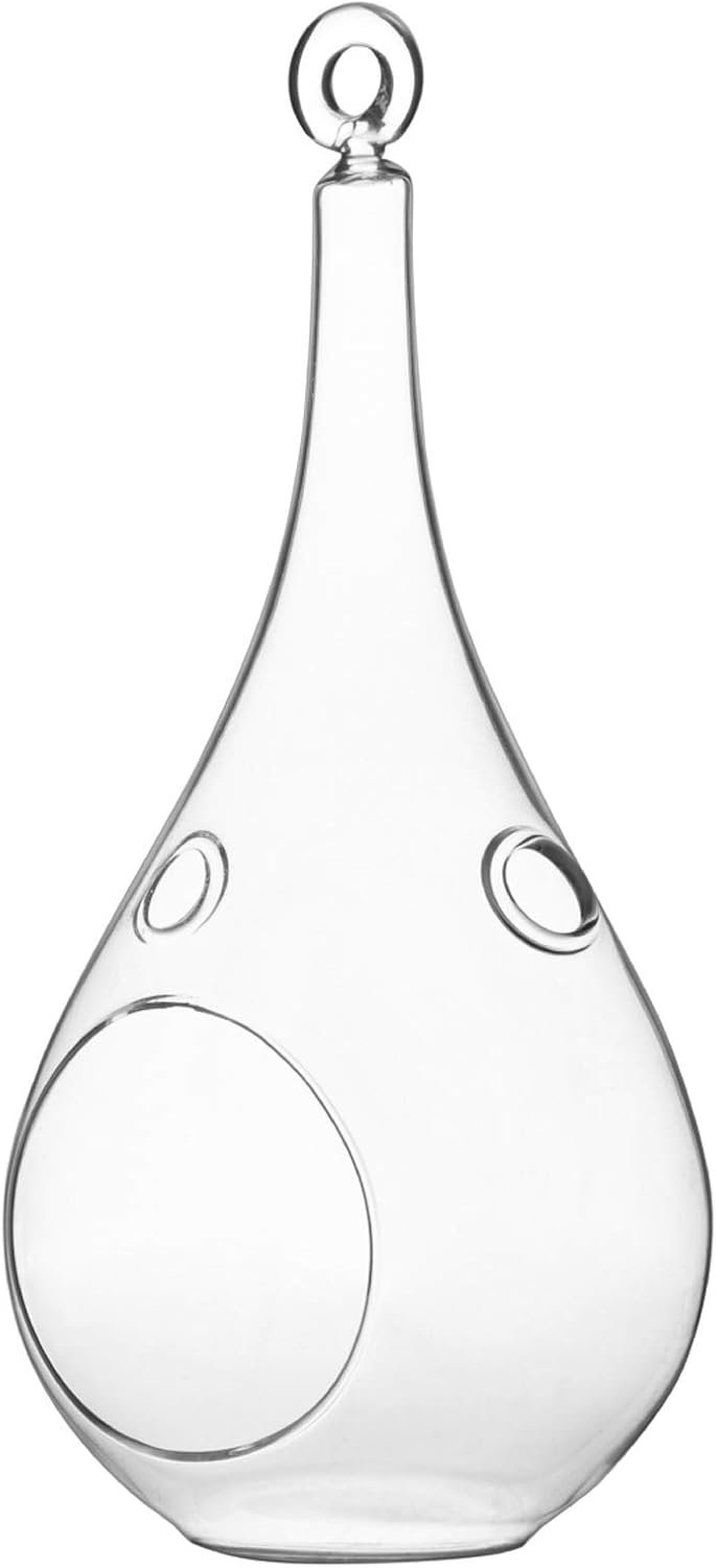 WGV Glass Hanging Plant Terrarium, Width 4″, Height 9.25″, Teardrop DIY Air Succulent Planter Clear Tea Light Votive Candle Holder, Wedding Event Office Home Outdoor Decor, 1 Piece