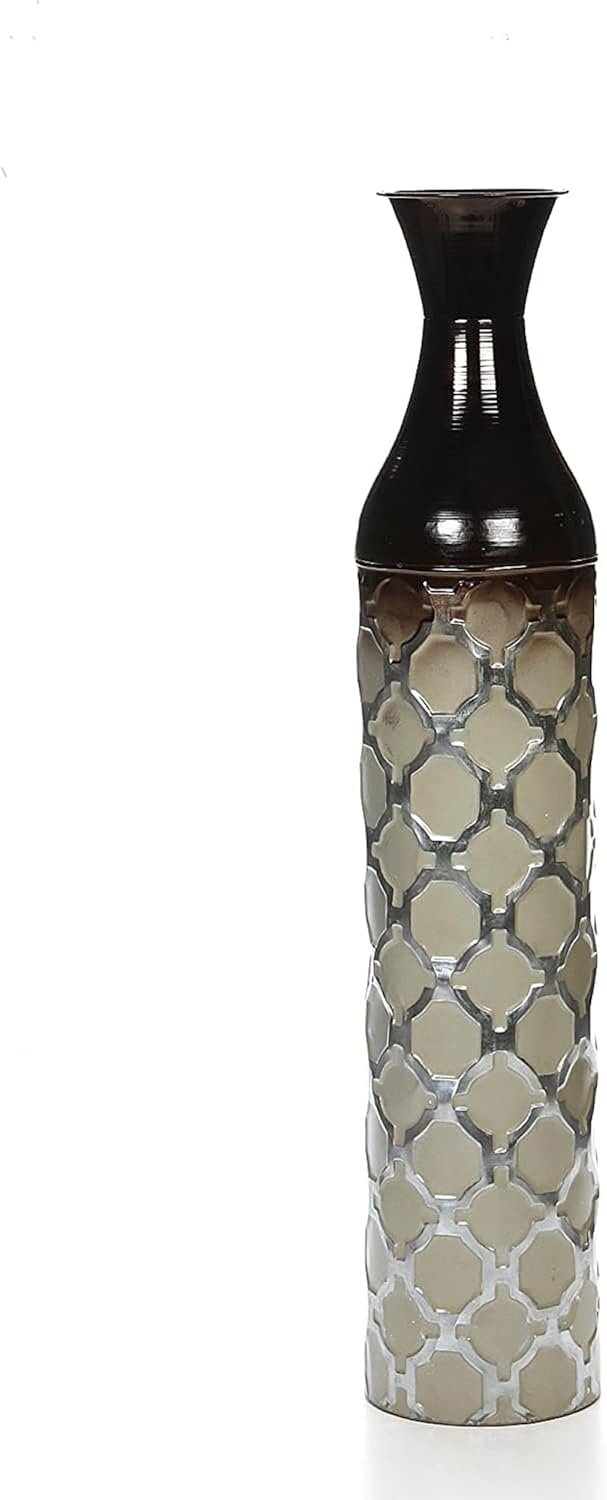 Hosley Metal Brown Tones Moroccan Embossed Floor Vase 28.5 Inch High. Great Vase for Dried Floral Arrangements Craft Projects Ideal Gift for Wedding Special Occasion Home Office